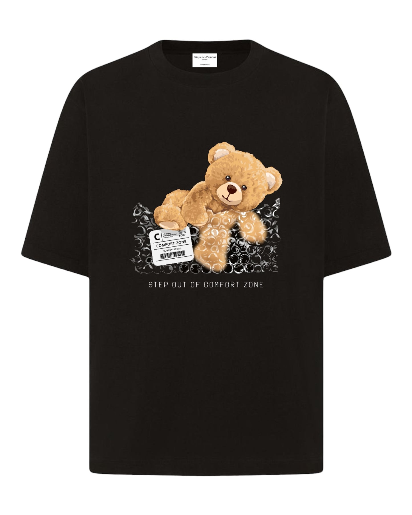 "Unwrap the Fun: Teddy's Bubble Escape" Unisex Oversized T-Shirt