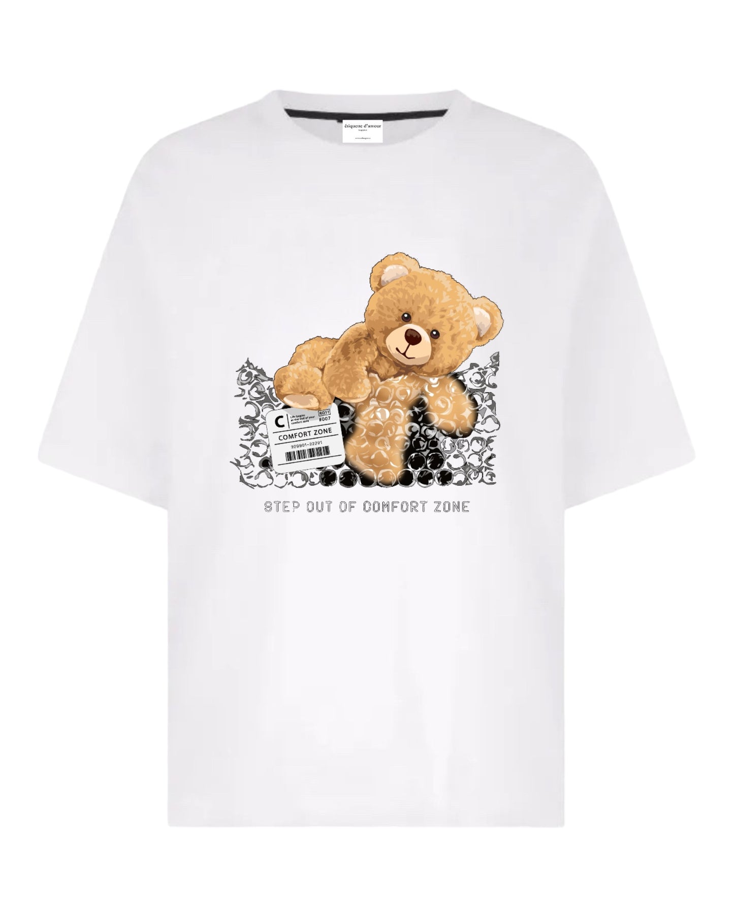 "Unwrap the Fun: Teddy's Bubble Escape" Unisex Oversized T-Shirt