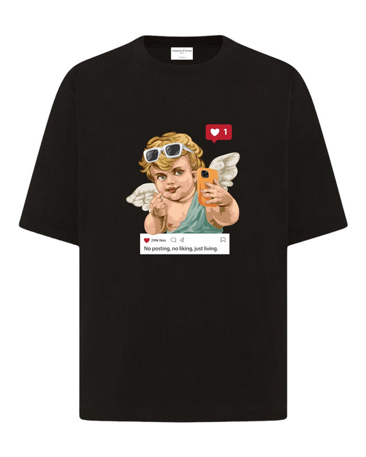"Celestial Clicks: Angelic Selfie" Unisex Oversized T-Shirt