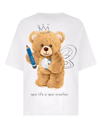 "Teddy's Skyward Scribbles" Unisex Oversized T-Shir