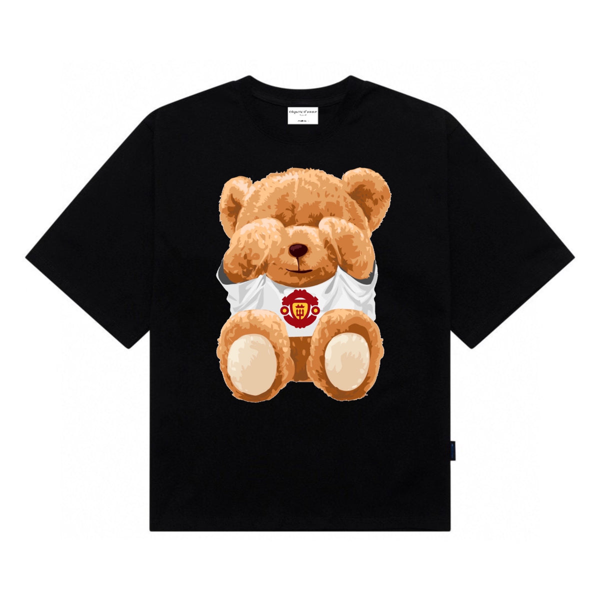 Etiquette Oversized T-Shirt - [0005] Shy Manu Bear – étiquette d'amour sg