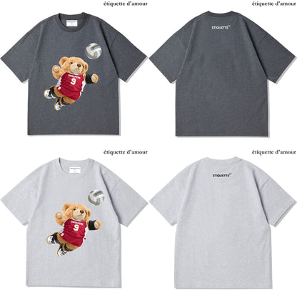 ETDM Unisex Oversized Tee | 0025 | Spiking Volleyball Teddy Bear