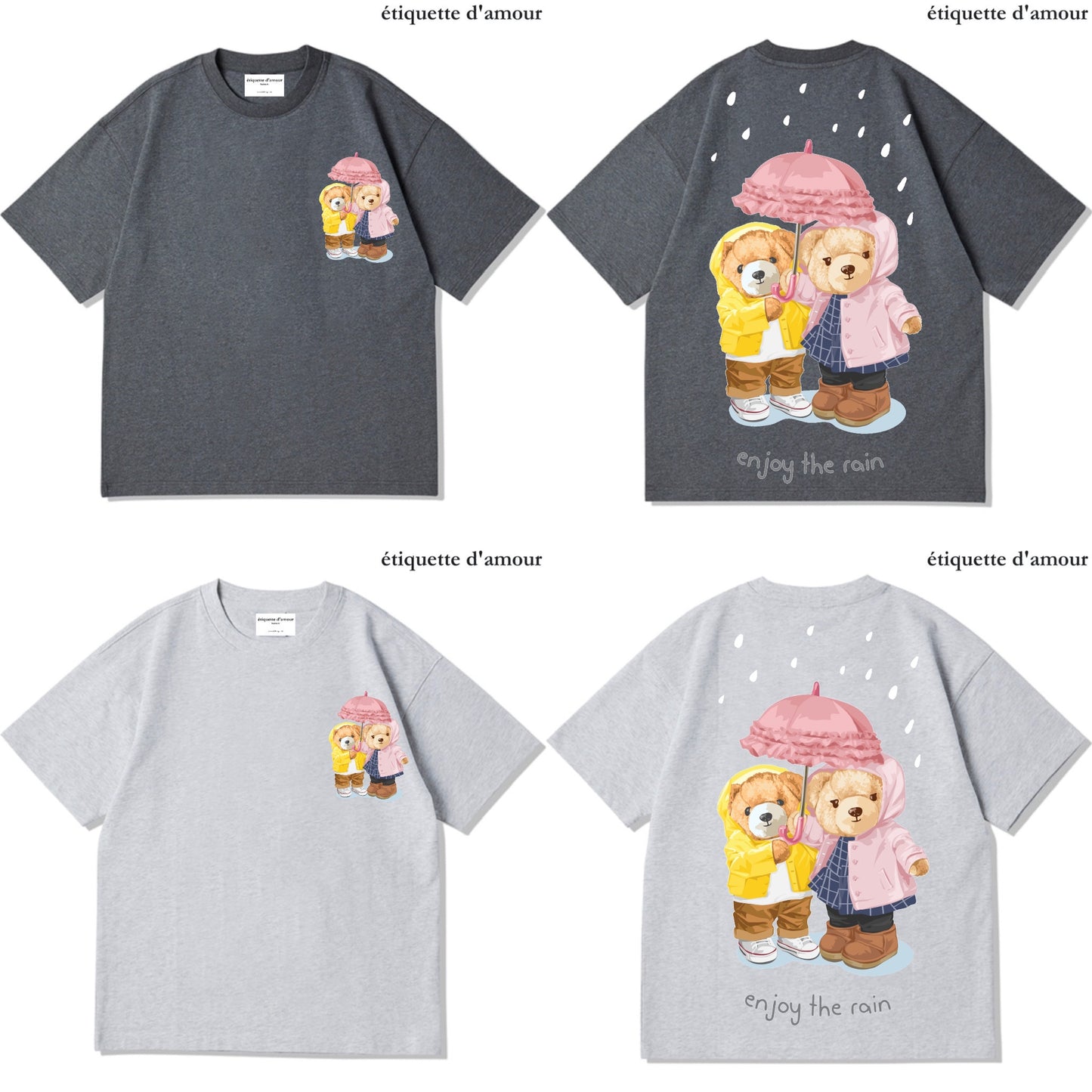 ETDM Unisex Oversized Tee | 0041 | Enjoy Rain Couple Teddy Bear