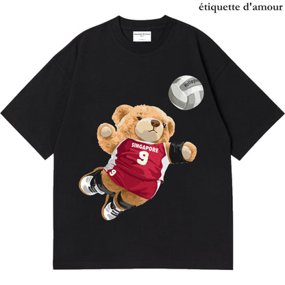 ETDM Unisex Oversized Tee | 0025 | Spiking Volleyball Teddy Bear