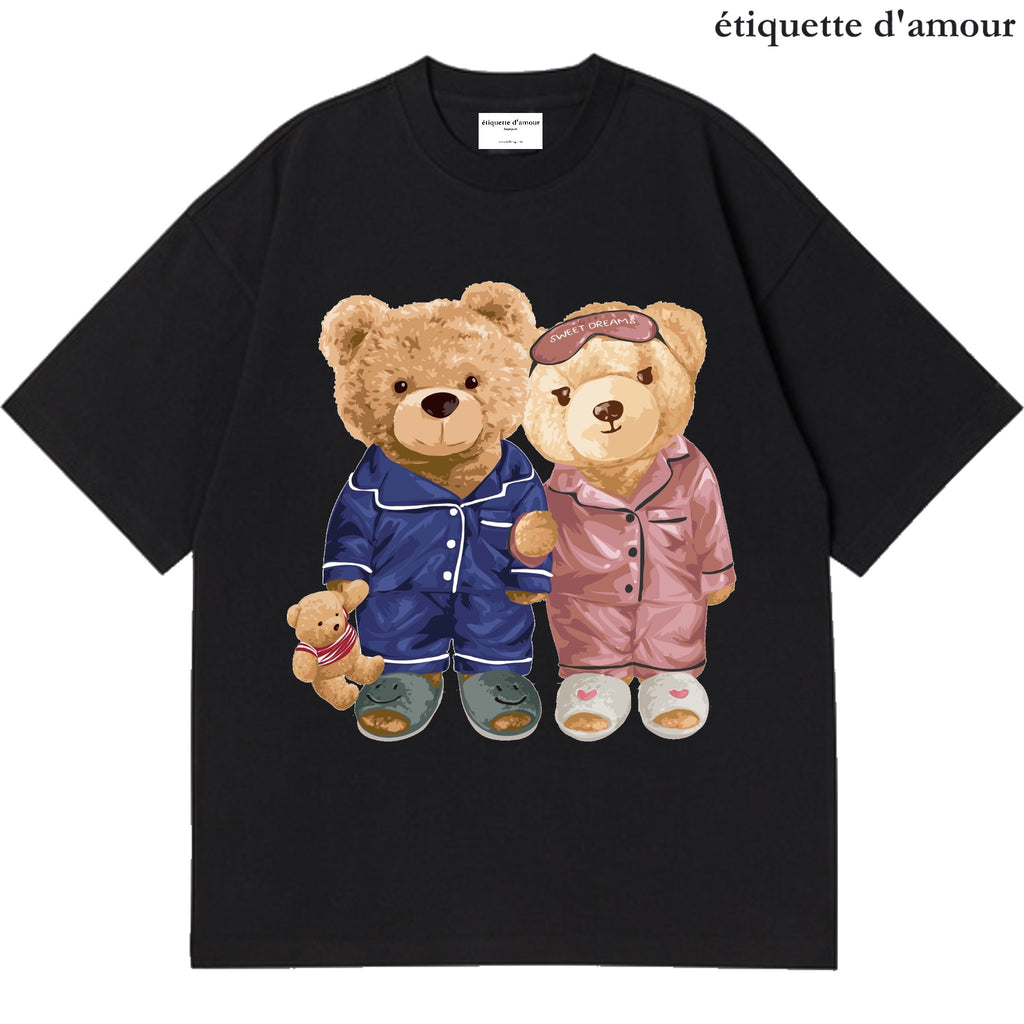 ETDM Unisex Oversized Tee | 0034 | Pyjamas Couple Teddy Bear