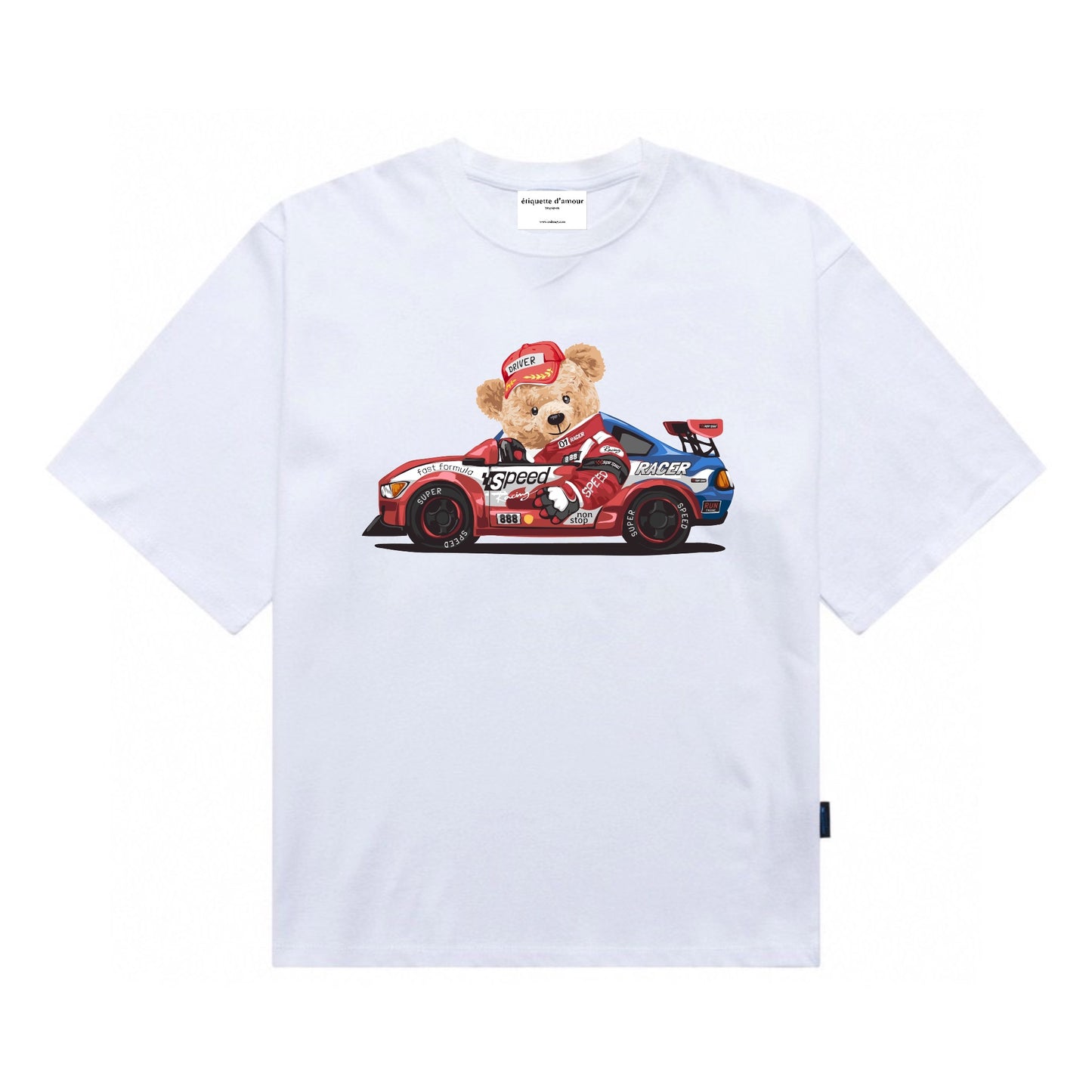 Etiquette Oversized T-Shirt - [0104] Car Racer Teddy Bear