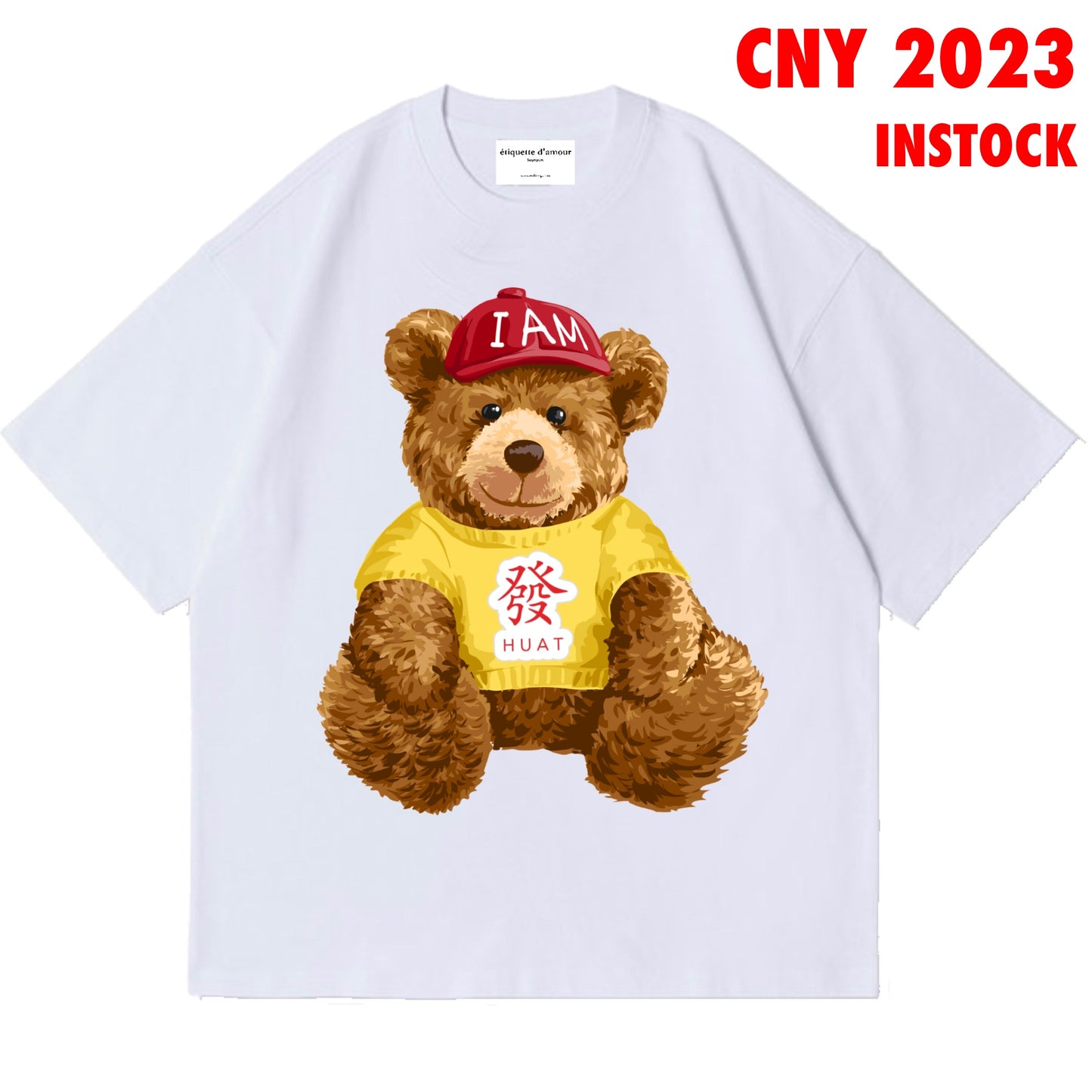ETDM Unisex Oversized Tee | CNY | 12 | I am HUAT Teddy Bear in White