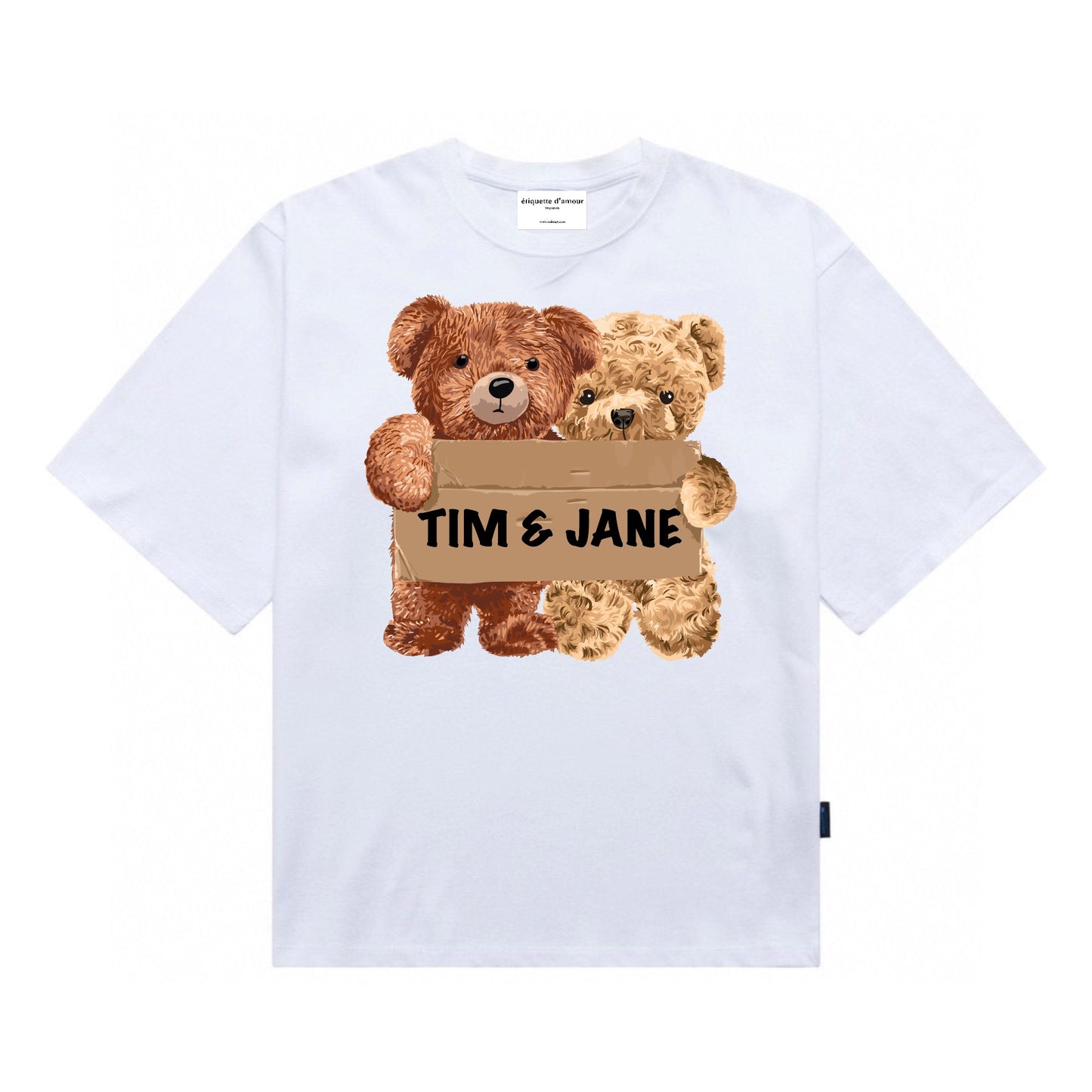 Etiquette Customised Oversized T-Shirt - [0003] Couple Hold Board Bear