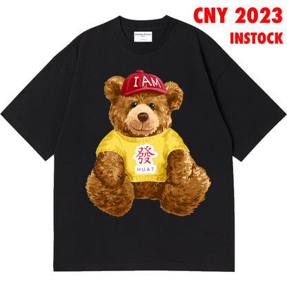 ETDM Unisex Oversized Tee | CNY | 11 | I am HUAT Teddy Bear in Black